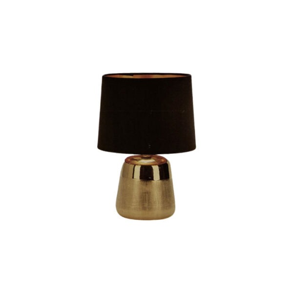 bordlampe-guld-med-sort-lampeskaerm